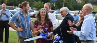  ?? PHOTOS BY HOLLY JENKINS ?? Taking part in Tuesday’s ribbon cutting are (from left) Forrest Marquisee, Rachel Bynum, Wes Mills, Roger Welch, Shannon Grimsley and Garrey Curry.