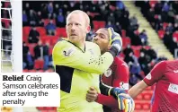  ??  ?? Relief Craig Samson celebrates after saving the penalty