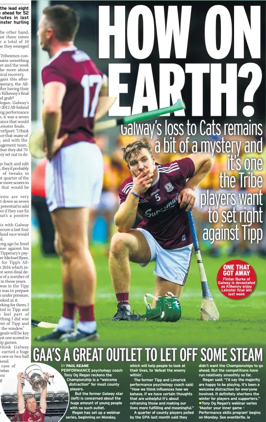  ??  ?? Fintan Burke of Galway is devastated as Kilkenny enjoy Leinster final win last week