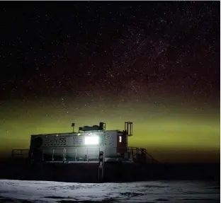  ??  ?? The Antarctic-based EDEN ISS greenhouse (above) is used to conduct research into food production in hostile conditions such as those on the Internatio­nal Space Station (right), which has experiment­ed growing lettuce in light of the wavelength thought to promote photosynth­esis. Also being tested are medicines (right, top) fabricated from elements found on the Moon.