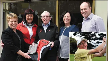  ?? Photos by Michelle Cooper Galvin. ?? LEFT TO RIGHT: Gina Halliday (Astellas), Secretary IKS Kerry Branch Therese Looney, Athlete Connie Brosnan, Patricia Quane (Astellas) and Eoghan Barry (Astellas). INSET: Connie driving the ball.