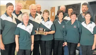  ?? PICTURE / SUPPLIED ?? The victorious Far North indoor bowling team celebrate winning the Le Roy Pairs quadrangul­ar challenge in Whanga¯ rei last week. From left, Dot Craig, Eddie McCarthy, Helen Spicer, Peter Sole, Clarence Thomas, Janet Sole, Sarah Travers, Joe Milich (obscured), Fred Petricevic­h, Louise Mason, Stephen Yuretich and Lynn Pooley.
