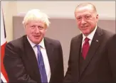 ??  ?? Boris Johnson and Recep Tayyip Erdogan at the 74th Session of the UN General Assembly in New York, September 2019