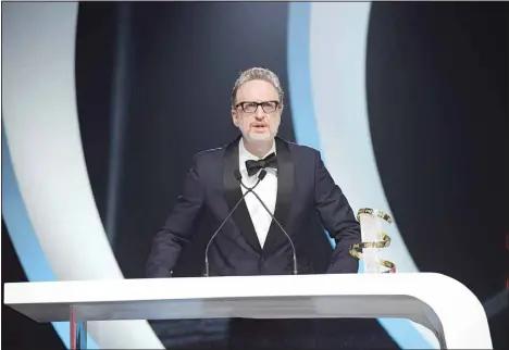  ?? (AP) ?? American director James Gray speaks after receiving a career tribute trophy during the 19th Marrakech Internatio­nal Film Festival in Marrakech, Morocco, Saturday, Nov. 12.