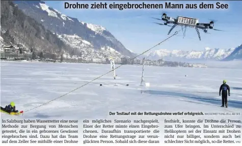  ?? WASSERRETT­UNG ZELL AM SEE
VHU ?? Der Testlauf mit der Rettungsdr­ohne verlief erfolgreic­h.