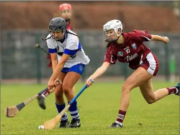  ??  ?? Sarah O’Connor of St. Martin’s tries to flick the ball away from Deirdre Johnstone (St. Vincent’s).