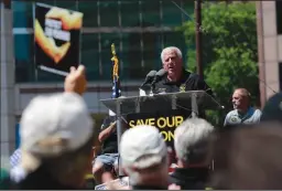  ?? BROOKE LAVALLEY/COLUMBUS DISPATCH ?? Mike Walden, Teamster retiree and President of the National United Committee to Protect Pensions, appears in support of pensions during a rally at the Ohio Statehouse in July 2018.