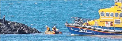  ?? ?? The Oban RNLI lifeboat races to the scene with paramedics as Jamie fights for life on rocks