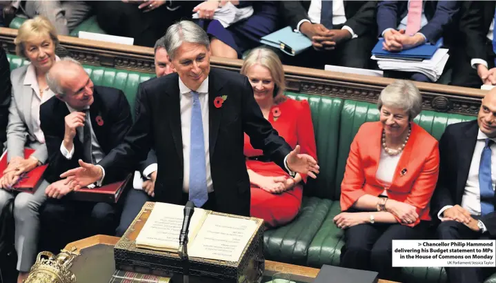  ?? UK Parliament/Jessica Taylor ?? &gt; Chancellor Philip Hammond delivering his Budget statement to MPs in the House of Commons on Monday