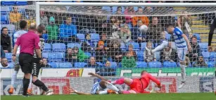  ??  ?? Chris Gunter cannot quite clear Pontus Jansson’s shot off the line