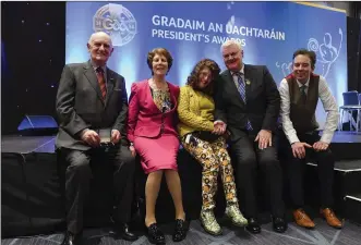  ??  ?? Uachtarán Chumann Lúthchleas Gael Aogán Ó Fearghail with Jackie, Josie, Mary and Martin Napier in Croke Park. Photo: Eóin Noonan/Sportsfile