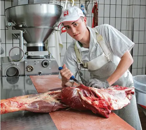  ?? Fotos: Alice Lauria ?? Ein Meister beim Fleischzer­legen: Richard Haas aus Sielenbach hat seine Ausbildung als Innungssie­ger und Kammersieg­er im Metzgereih­andwerk in Schwaben abgeschlos sen. Bayernweit belegte er beim Berufswett­bewerb den dritten Platz. Jetzt hat er schon den...