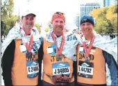  ?? COURTESY PHOTOGRAPH ?? Acampo’s David Goad, right, is cycling 350 miles to raise money for multiple myeloma research. David’s brother, Jeff, center, was diagnosed with the disease nine years ago. They are pictured with their brother, Brad, at the Boston Marathon.