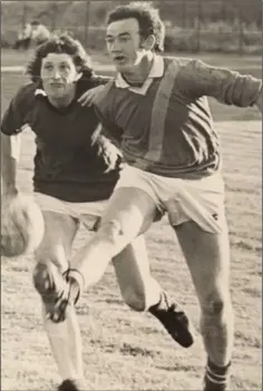  ??  ?? A Buffers Alley man with a football - and in the Senior championsh­ip too! This is Colm Doran doing the honours against Bannow-Ballymitty in Bellefield on July 6, 1979. And, for the record, the Alley won by a whopping 3-14 to 0-3!