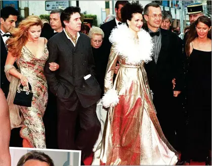  ??  ?? ON THE RED CARPET: Gabriel and actress Andie MacDowell, above centre, at Cannes in 1997. Left: With Glenn Close in 2008, and, inset, Richard Burton
