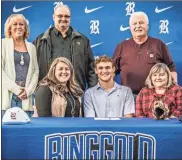  ?? Courtney Couey, Ringgold Tiger Shots ?? Ringgold senior baseball player Eli Norris was joined by family, friends, teammates and coaches as he signed his letter of intent to play baseball at Carson-newman.