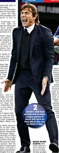  ??  ?? HEART ON HIS
SLEEVE: With Conte, what you see is what you get and he does not bear grudges