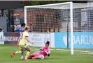  ?? ?? Chloe Morgan makes a save during Crystal Palace’s FA Cup game against Arsenal in May 2021. Photograph: Jonathan Brady/PA