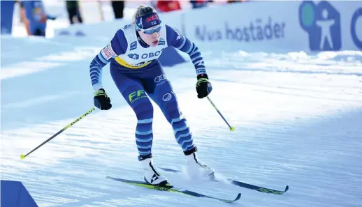  ?? FOTO: FREDRIK SANDBERG/LEHTIKUVA–AFP ?? Jasmi Joensuu visade bra sprintform i Falun.