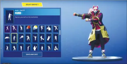  ??  ?? A “Fortnite” character dances in this screen shot from the popular video game. Three performers are suing the makers of “Fortnite,” saying the game is using their dance moves without their permission.
