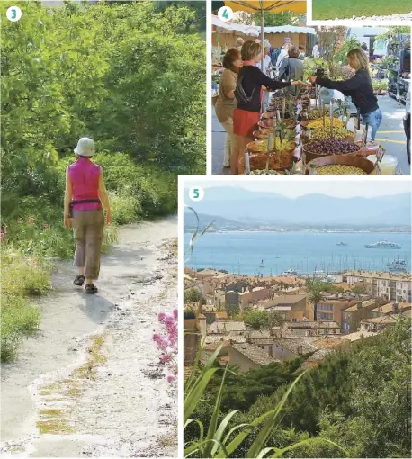  ?? PHOTOS COURTOISIE SANDRA CUSSON ?? 1. et 2. Chutes, hautes falaises et autres espaces verts sauront captiver l’attention des amoureux de la nature. 3. La randonnée dans les sentiers des parcs de Provence. 4. Petites trouvaille­s au marché du coin. 5. StTropez vue de la citadelle. 6....