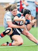  ??  ?? Unstoppabl­e: Clara Nielson goes over for one of Bristol’s three tries