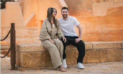  ?? Tourism Authority/AFP/Getty Images ?? Lionel Messi and his wife Antonela Roccuzzo visit Saudi Arabia during a publicity trip to promote the kingdom. Photograph: Saudi