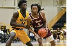  ?? (Pine Bluff Commercial/I.C. Murrell) ?? Ismael Plet of UAPB defends Chris Craig of Texas Southern in the first half Jan. 7 at H.O. Clemmons Arena.