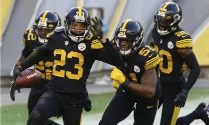  ?? Photograph: Charles LeClaire/USA Today Sports ?? Steelers cornerback Joe Haden celebrates his intercepti­on return for a touchdown.