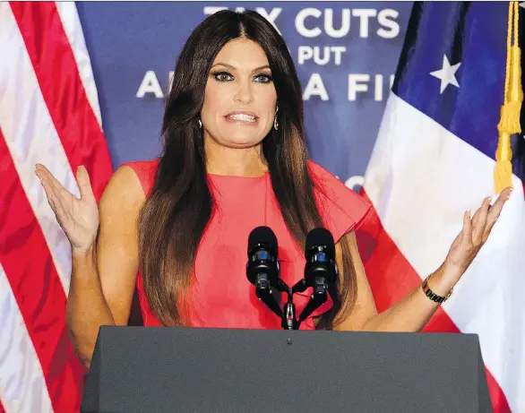  ??  ?? Kimberly Guilfoyle, former Fox News host, speaks during a Tax Cuts to Put America First event in Cincinnati last month. Guilfoyle first made her mark in politics supporting her then-husband Gavin Newsom, a liberal mayor of San Francisco. Now, she’s one of President Donald Trump’s biggest supporters.