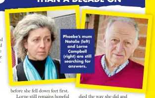  ?? ?? Phoebe’s mum Natalie (left) and Lorne Campbell (right) are still searching for answers.