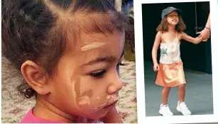  ??  ?? FAR LEFT: Kim says North has loved experiment­ing with makeup from a young age. LEFT: This picture of North wearing a corset last year caused more outrage.