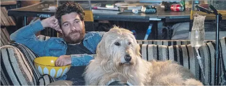  ?? JACOB YAKOB/LD ENTERTAINM­ENT ?? Adam Pally plays a man-child musician in Dog Days, a film that says a canine is the cure for whatever ails you.