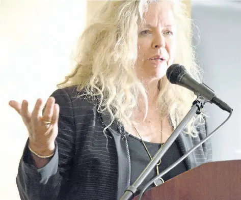  ?? MELISSA SCHILZ/ POSTMEDIA NETWORK ?? Writer and director Patricia Rozema shared words of inspiratio­n at the Enbridge Famous Five Speaker Series, on Friday.