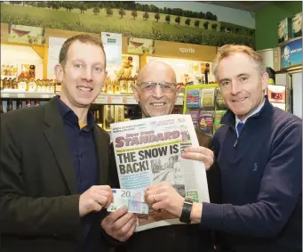  ??  ?? In Caulfield’s Centra Campile were David Looby, New Ross Standard; Willie Cottrell, Campile, winner €20 and Sean Caulfield, owner.