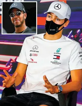  ?? PICTURE: AFP/GETTY ?? Keeping the seat warm: Russell impressed as Hamilton’s stand-in but the world champion (inset) will reclaim his car this weekend after illness