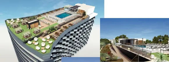  ??  ?? In 2018, the seafront hotel rooftops will have two terraces with restaurant­s, swimming pools and bar ser vice. The first is scheduled to open at the beginning of next year.