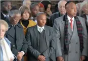  ??  ?? HONOUR: Dignitarie­s, including former president Thabo Mbeki, left, and Human Settlement­s Minister Tokyo Sexwale, extreme right, attend the funeral service for Professor Phillip Tobias.