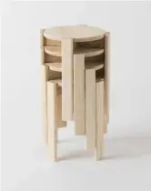  ??  ?? Above — Simon Says (2016) is a solid timber stool that stacks four high. It comes in American ash, American white oak or Tasmanian oak.