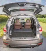  ??  ?? Cargo space is astounding. With the back seat folder, the Forster has more rear cargo room than a Dodge Journey with both sets of rear seats folded.