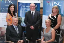  ??  ?? Seated; John and Nicola Slye, PSC Accountant­s Ltd, awards sponsors. Back Lto R Teresa O’Shea, Kerryman Sales Executive, Seamus Cotter PSC Accountant­s Ltd and Siobhán Murphy, Advertisin­g and Marketing Manager The Kerryman.