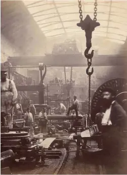  ??  ?? The shipbuildi­ng and engineerin­g workshop and dry dock of Thames Ironworks, London, in the 1860s