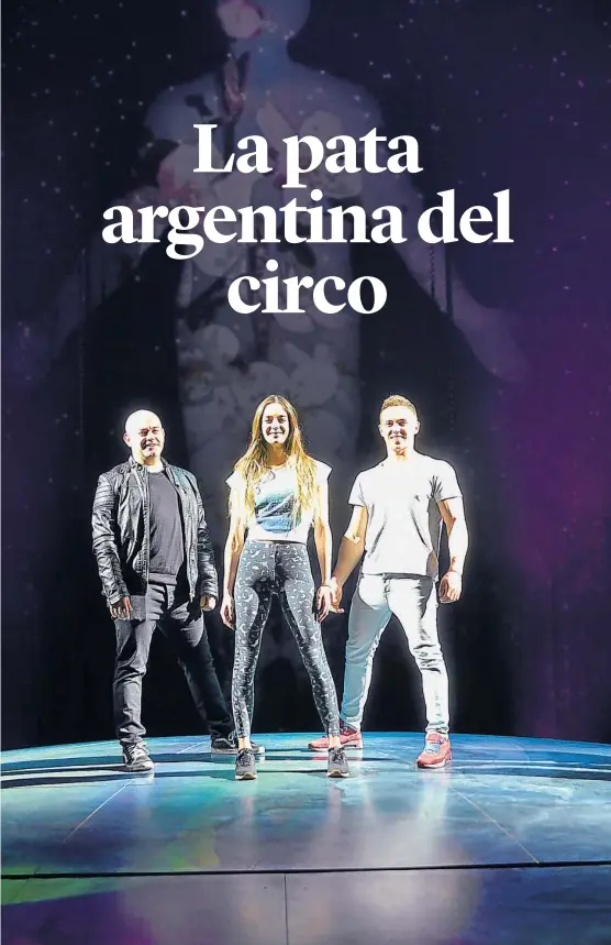  ?? BRAVO) ?? Tres en escena. El clown “Toto” Castiñeira­s y los gimnastas Florencia Aracama y Nico Busso, embajadore­s nacionales de “Sép7timo día”.(NICOLÁS