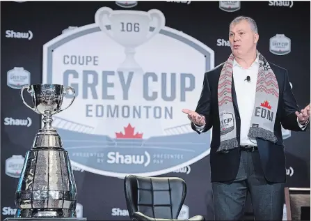  ?? JONATHAN HAYWARD THE CANADIAN PRESS ?? Commission­er Randy Ambrosie said the CFL had hoped to make a decision on the 2020 Grey Cup host this week “but we couldn’t because the bids were so amazing that we had to go back and revisit them.” The Hamilton Tiger-Cats are one of the three teams that want to host.