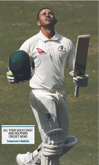  ?? Picture: GETTY IMAGES ?? Usman Khawaja celebrates his century in the first Test against Pakistan.