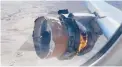  ?? CHADSCHNEL­L/AP ?? In this image taken from video, the engine of United Airlines Flight 328 is on fire after experienci­ng“a right-engine failure” Saturday.