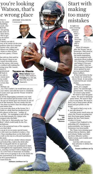  ??  ?? Texans QB Deshaun Watson