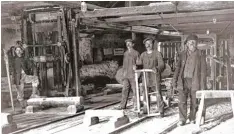  ?? Foto: Sammlung Max Trometer ?? Das Foto zeigt das Sägewerk im Jahr 1920. In der Mitte mit Handsäge steht Josef Jochum.