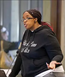  ?? STUART CAHILL — BOSTON HERALD ?? Monica Cannon-Grant speaks as a citizen at a Boston City Council on June 25, 2019.