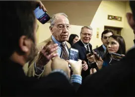  ?? SARAH SILBIGER / THE NEW YORK TIMES ?? Sen. Chuck Grassley (R-Iowa), a lead author of a bipartisan criminal justice bill, wants a floor vote on the bill.